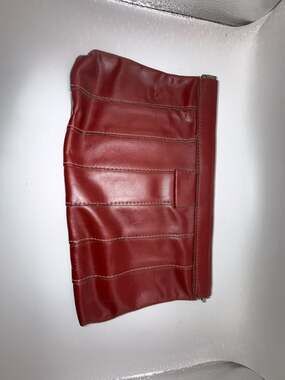 Vintage Genuine Red Leather Patchwork Frame Clutch Bag